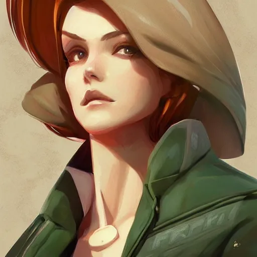 Prompt: female character inspired in starbuck logo, digital art by cushart krenz