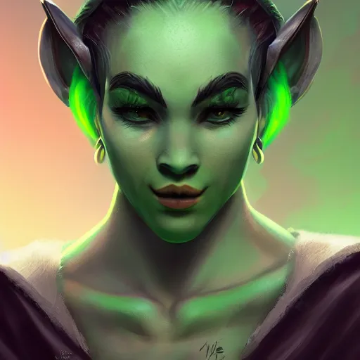 Image similar to character portrait of a green orc female, light green tone beautiful face by wei wang, trending on artstation
