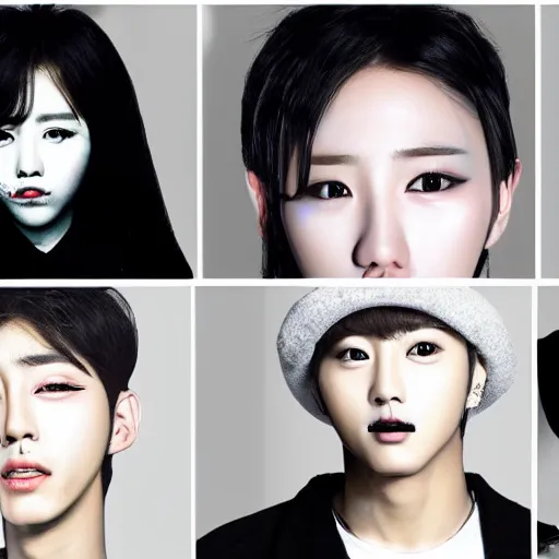 Image similar to hyper realistic k - pop idol black and white portrait with facial scars