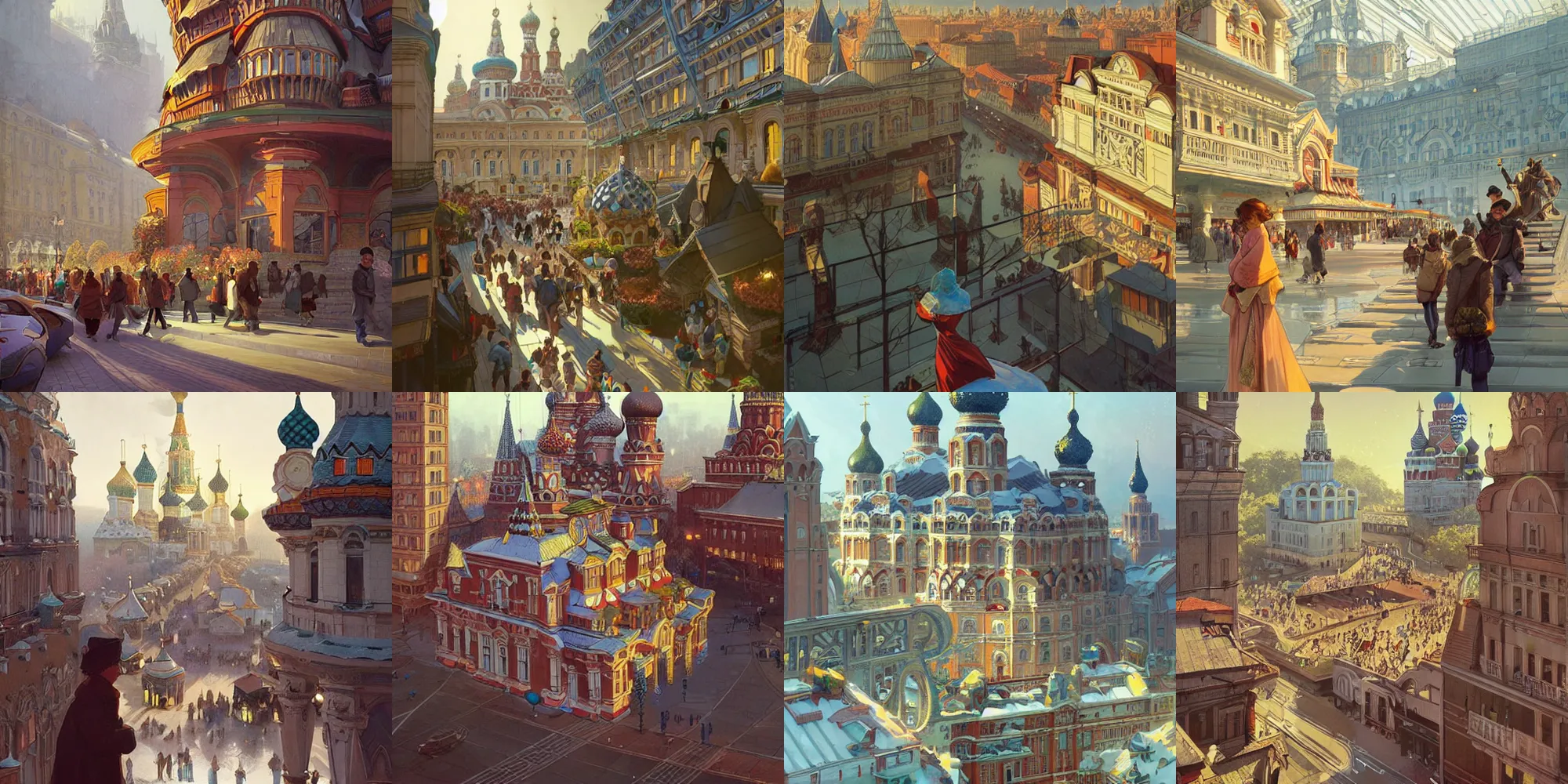 Prompt: russia, isometry, a wonderful future, retro architecture, a crowd of adults and children, a holiday, joy, a clear day. highly detailed, digital painting, artstation, concept art, matte, sharp focus, illustration, art by artgerm and greg rutkowski and alphonse mucha