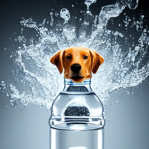 Prompt: a water bottle in the shape of a dog, product photography, 4 k, ultra realistic