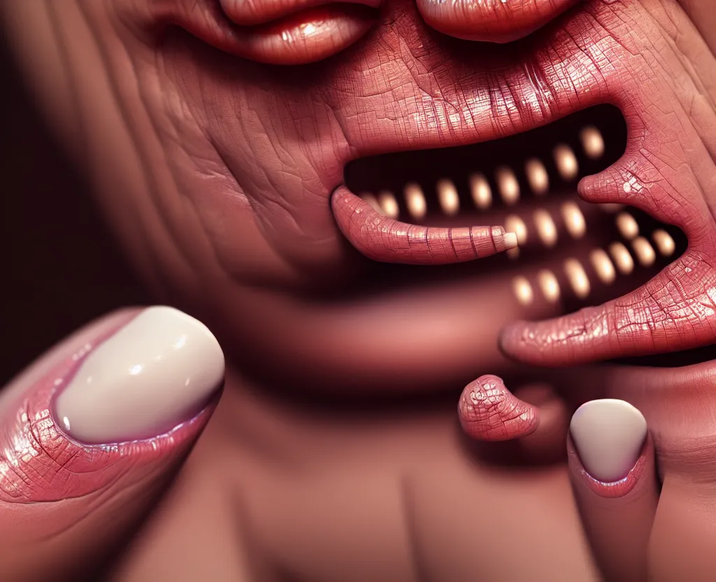 Image similar to photorealistic detailed image of wood nails in a tongue, intricate artwork by tooth wu and wlop and beeple. octane render, trending on artstation, greg rutkowski. cinematic, hyper realism, octane render, 8 k