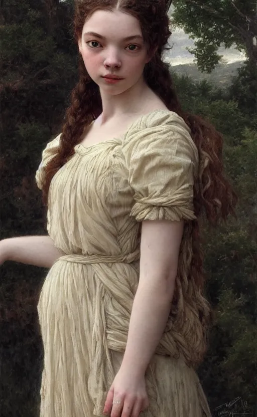 Image similar to anya taylor-joy, emma dumont, traditional corsican, intricate, highly detailed, artstation, illustration, jurgens, rutkowski, bouguereau, pastoral, rustic, georgic