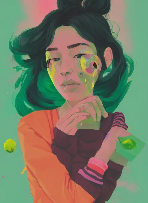 Prompt: cute girl profile picture by sachin teng x ofwgkta, weed, marijuana, organic painting, hard edges, masterpiece, smoke, asymmetrical, green, matte paint, energetic