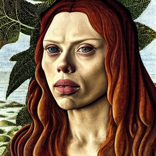 Image similar to scarlett johansson as gollum, elegant portrait by sandro botticelli, detailed, symmetrical, intricate