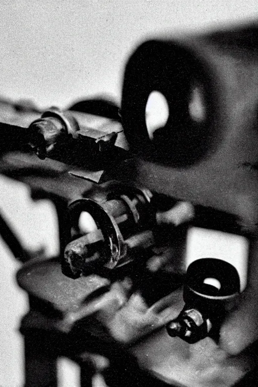 Image similar to a close-up portrait of Marcel Duchamp's industrial machine in the style of Hito Steyerl and Shinya Tsukamoto and Irving Penn and Robert Frank, minimal contraption