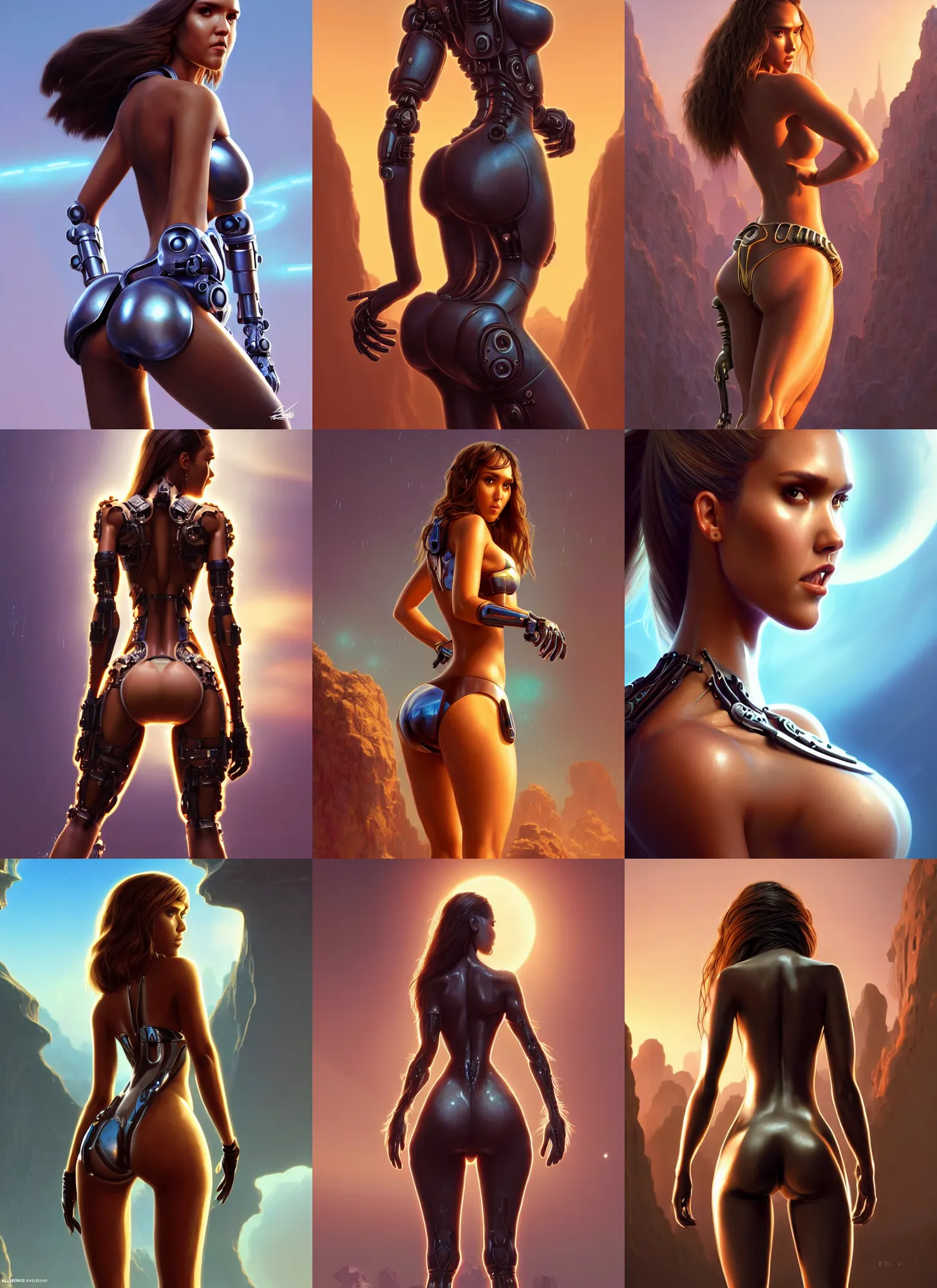 Prompt: cybernetic jessica alba cavegirl | from behind | glamorous oily soft polished rich alluring ornate modern | weta disney pixar movie still photo | hi - fructose, sci fi fantasy, smooth, octane render, sharp focus, artstation, concept art | beeple, rhads, rutkowski, artgerm, mucha, loish, wlop |