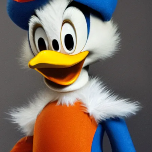 Image similar to Studio photo of Donald Duck as a living being, hyper-realistic close-up professional shot