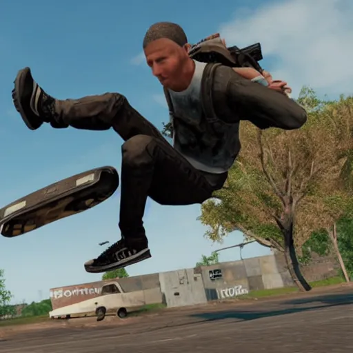 Prompt: tony hawk, in pubg