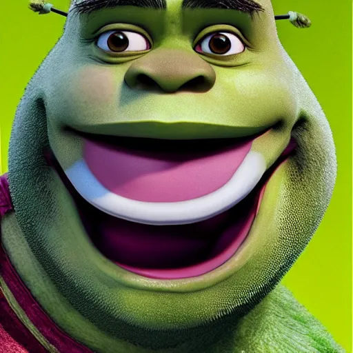 Image similar to shrek with a stretched out face