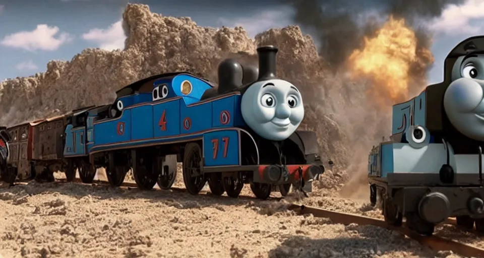 Image similar to still frame of Thomas the Tank Engine in MAD MAX: FURY ROAD (2015)