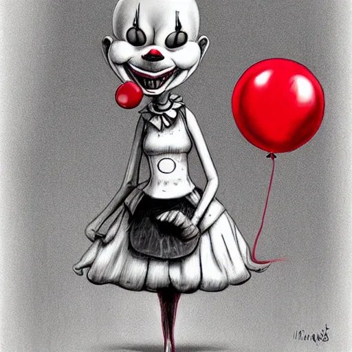 Prompt: surrealism grunge cartoon portrait sketch of a mushroom with a wide smile and a red balloon by - michael karcz, loony toons style, pennywise style, horror theme, detailed, elegant, intricate