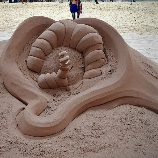 Image similar to distorted by emma rios, by mike mignola sand sculpture. a photograph of the human intestine in all its glory. each section of the intestine is labelled, & various items & creatures can be seen inside, such as bacteria, food particles, & even a little mouse.