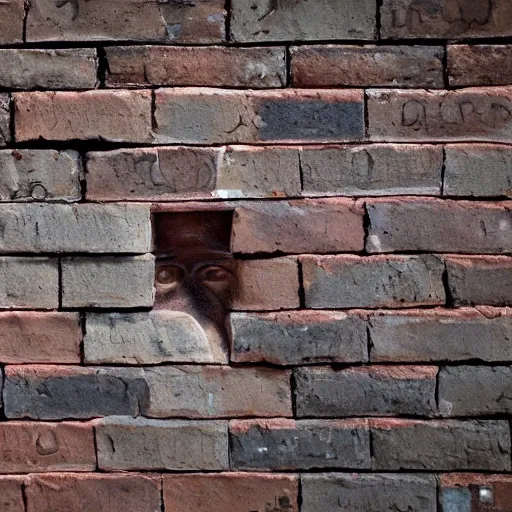 Prompt: face carved into a brick wall