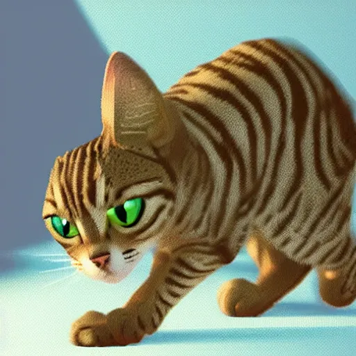 Image similar to a beautiful pixel art image of a tabby cat, high-quality, volumetric light, ultra-detailed, realistic