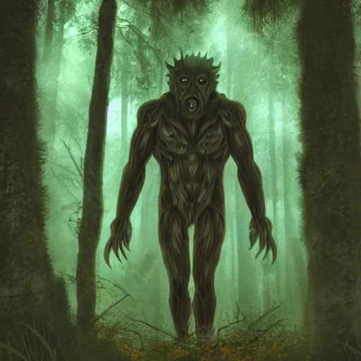 Image similar to a humanoid monster emerging from a forest