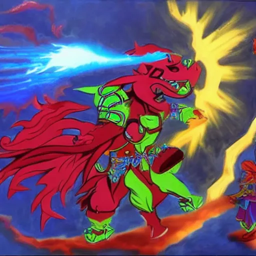 Image similar to art link and ganon fight