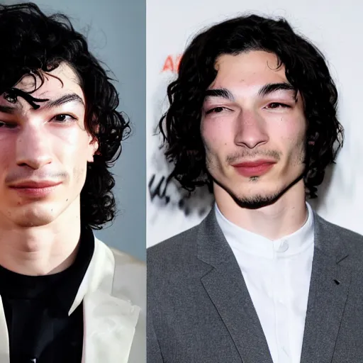 Image similar to A headshot of Ezra Miller side-by-side with a picture of The Death Star