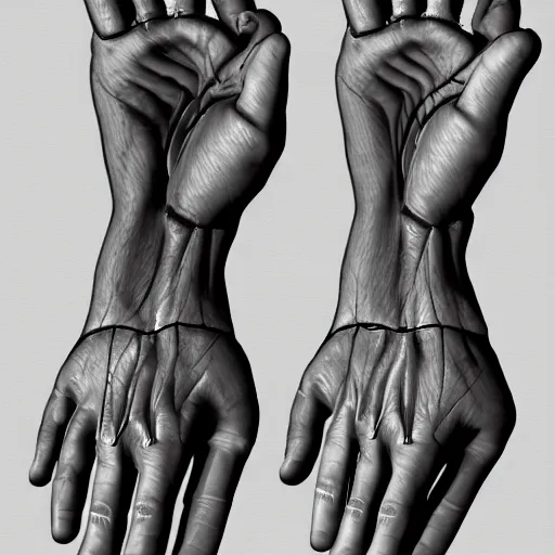 Prompt: Hands Anatomy tonemapped in the style of Artstation