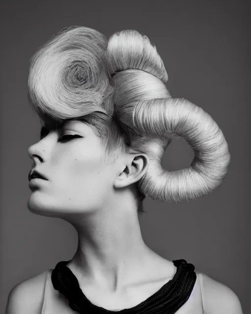 Image similar to a bountiful springtime harvest, a conceptual surrealist punk hairstyle for girls, by steven meisel, sigma 35mm f/8