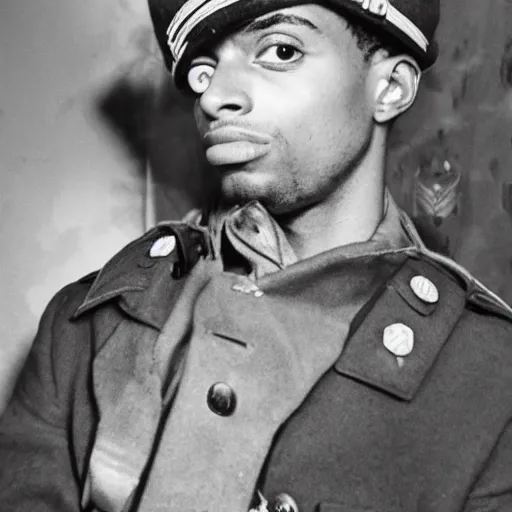 Image similar to playboi carti as a german world war ii soldier 4 k detailed super realistic