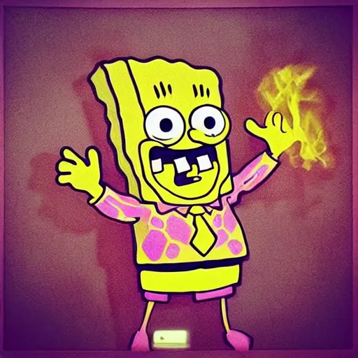 Image similar to “ spongebob enthusiastically joining a satanic cult ”