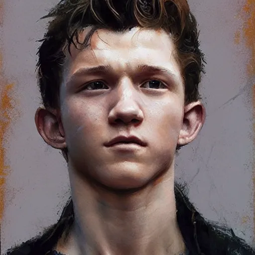 Prompt: handsome tom holland by ruan jia, portrait