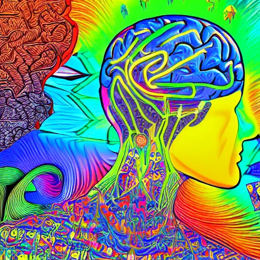 Prompt: The synergy of brain and computer, extremely detailed, colorful 8k psychedelic digital art, intricate background, trending on artstation, strong symbolism