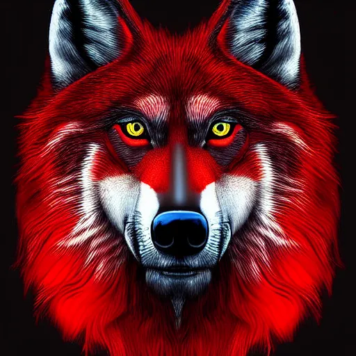 Prompt: zoomorphic a red face wolf, digital painting, ultra sharp