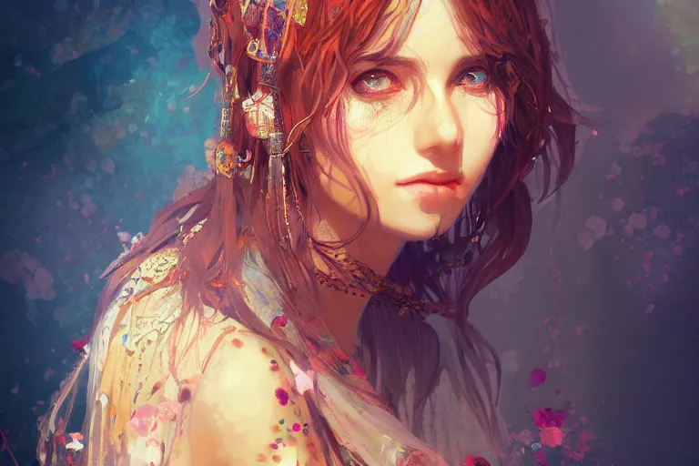 Prompt: a beautiful bohemian girl, intricate, highly detailed, digital painting,, official media, anime key visual, concept art, rich vivid colors, ambient lighting, sharp focus, illustration, art by wlop