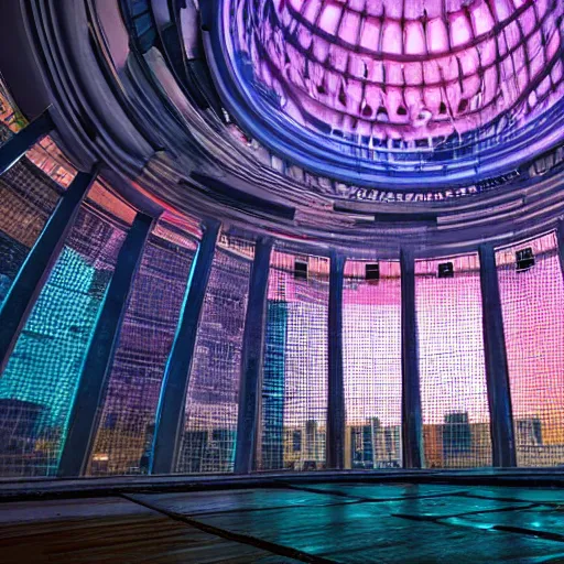 Image similar to City inside of a dome, realistic, glow, night,