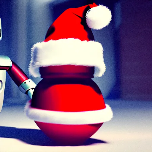 Prompt: a cute little robot with a santa claus hat. super realistic 8 k render of a elegant, cinematic composition