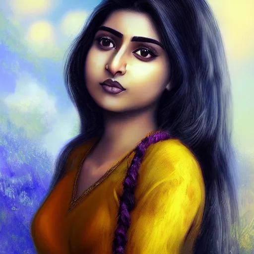 Prompt: a matte painting of a beautiful Bengali girl, trending on Art Station