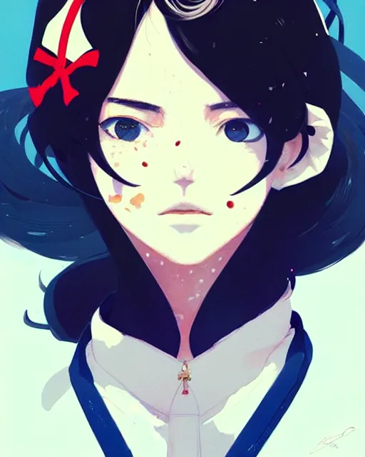 Image similar to a ultradetailed beautiful panting of a stylish woman wearing a sailor uniform, she has black hair, by conrad roset, greg rutkowski and makoto shinkai, trending on artstation