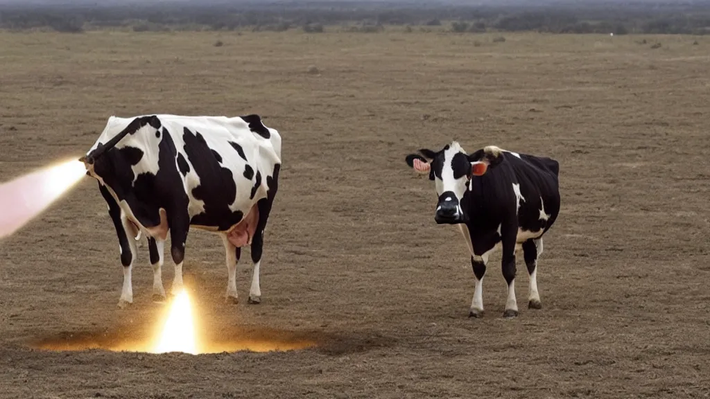 Prompt: Cow going into space using udders as rockets