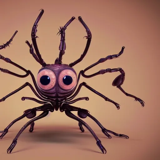 Image similar to cute alien cat insect hybrid creature with many eyes, many arms, many legs with radial symmetry detailed character concept 3 d pixar style render 4 k