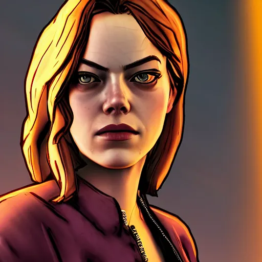 Prompt: emma stone carter portrait, borderlands, tales from the borderlands, the wolf among us, comic, cinematic lighting, studio quality, 8 k