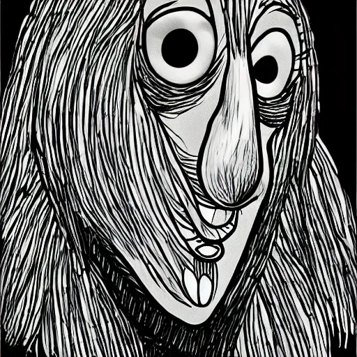 Prompt: a sketch of big bird from sesame street, in the style of junji ito