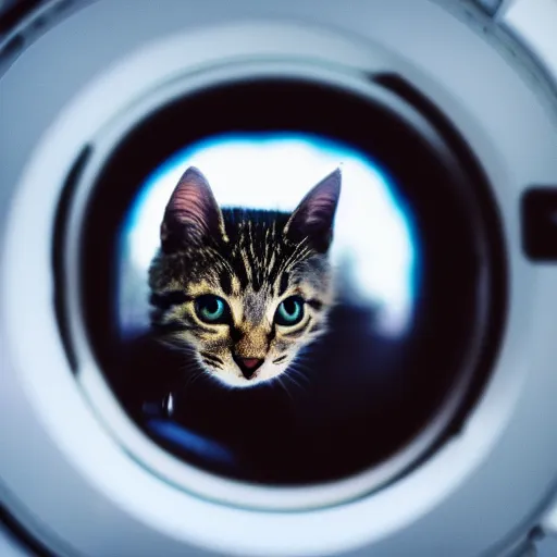 Prompt: kitten looking outside the window of a spaceship, dslr photo, f4.5