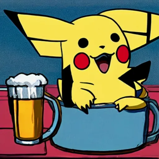 Image similar to a picture of pikachu having a beer