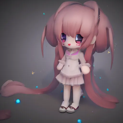 Prompt: cute fumo plush of a girl with a big heart, stylized pbr, subsurface scattering, outline glow, tonemapping, blob anime, bokeh, vray