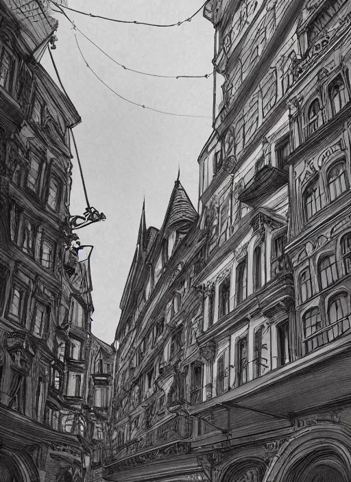 Image similar to Budapest , Dynamic lighting, cinematic, extremely high detail, photo realistic, cinematic lighting, pen and ink, intricate line drawings, post processed, concept art, artstation, matte painting, style by Paru Itagaki