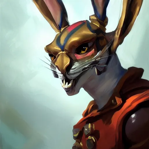 Image similar to greg manchess portrait painting of armored march hare from alice in wonderland as league of legends character splash art, medium shot, asymmetrical, profile picture, organic painting, sunny day, matte painting, bold shapes, hard edges, street art, trending on artstation, by huang guangjian, gil elvgren, ruan jia, randy vargas, greg rutkowski