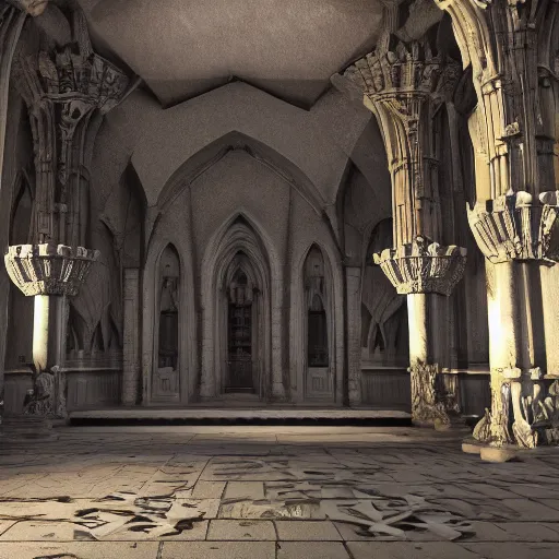 Prompt: view inside of a gothic temple, high quality render, octane render, arstation trending, cryengine, unreal engine, high details