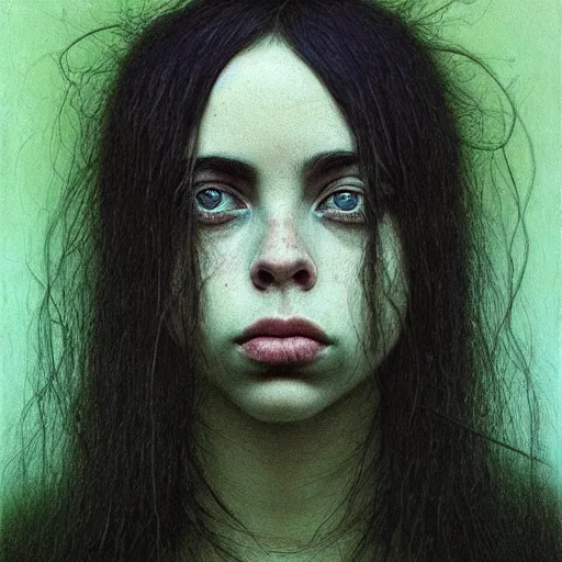 Image similar to billie eilish portrait by zdislaw beksinski