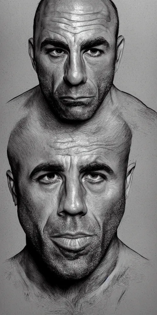 Image similar to Joe Rogan with some monkey features, single subject, portrait, intricate, highly detailed, concept art, smooth, sharp focus, pencil art