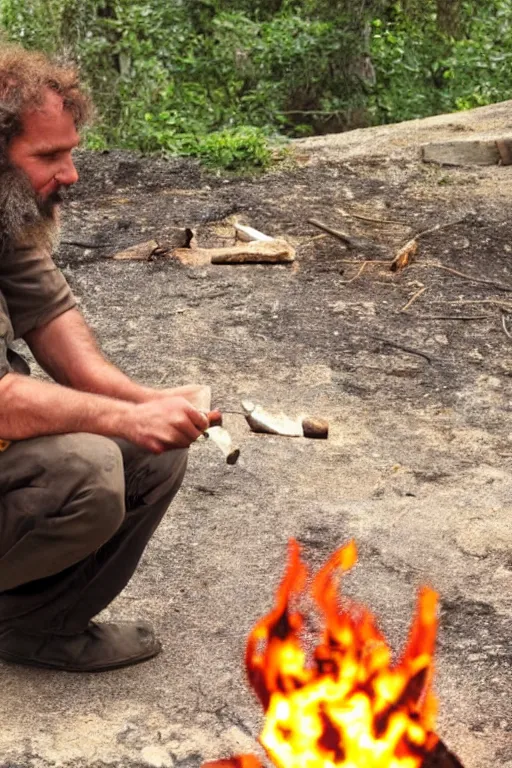 Prompt: caveman discovers fire for the first time