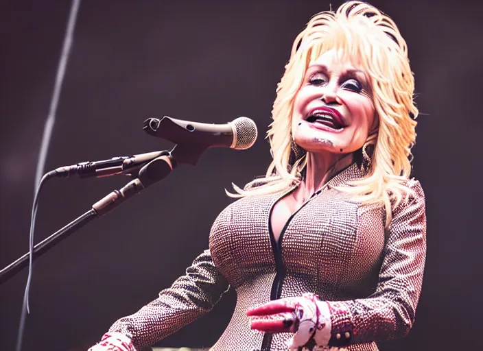 Image similar to photo still of dolly parton at the vans warped tour 2 0 1 8!!!!!!!! at age 3 6 years old 3 6 years of age!!!!!!!! stage diving into the crows, 8 k, 8 5 mm f 1. 8, studio lighting, rim light, right side key light