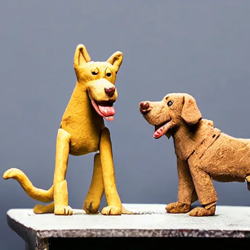 Prompt: dog eat dog, claymation