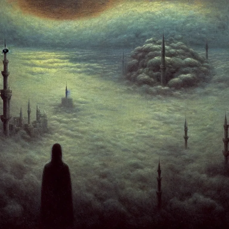 Image similar to a cinematic scene from the istanbul on clouds, solidity and eternity, lovecraft, concept art by beksinski and jean delville, dramatic lighting, ultra hd, hdr, 8 k